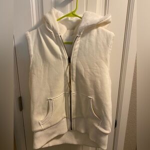 Hooded Faux Fur Vest zip Front Ivory Reversible Sweatshirt XL